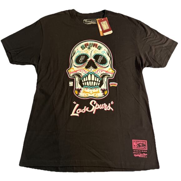 Mitchell and Ness San Antonio Spurs Sugar Skull T-Shirt Men Size X-Large Black - Picture 1 of 6